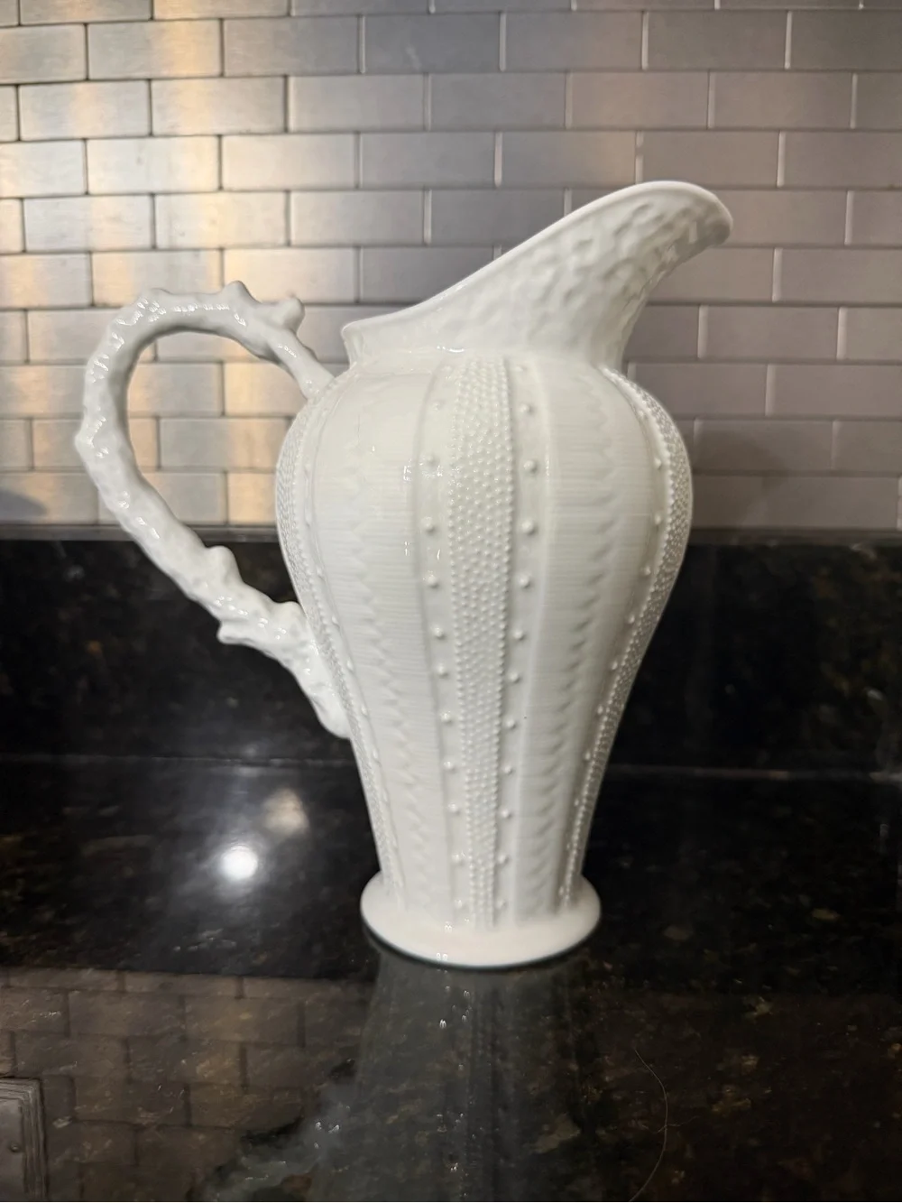 Paris Royal Sea Urchin Coral White Porcelain Tall 8” Pitcher / Vase
